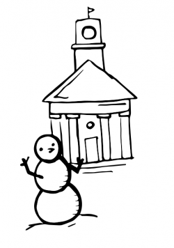 Drawing of Johnson Chapel with a snowman in front of it
