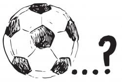 Drawing of a soccer bar, followed by three dots and a question mark