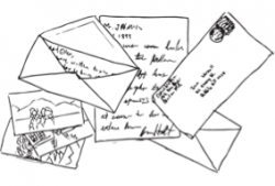 Drawing of hand written letters and envelopes