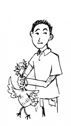 Drawing of a person choking a chicken