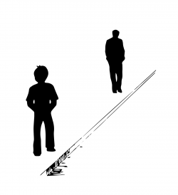 Drawing of two people silhouetted near the curb of a road