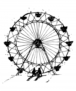 Drawing of a ferris wheel, with two people standing in front of it