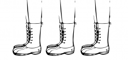 Drawing of three pairs of legs in a row wearing identical boots