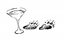 Drawing of a cocktail glass with two bear paw prints next to it