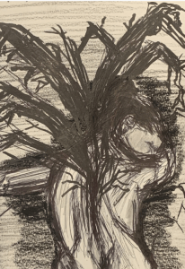 sketch of a black blur on paper