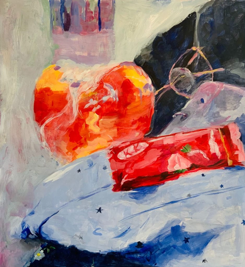 painting of glasses among two blurry objects