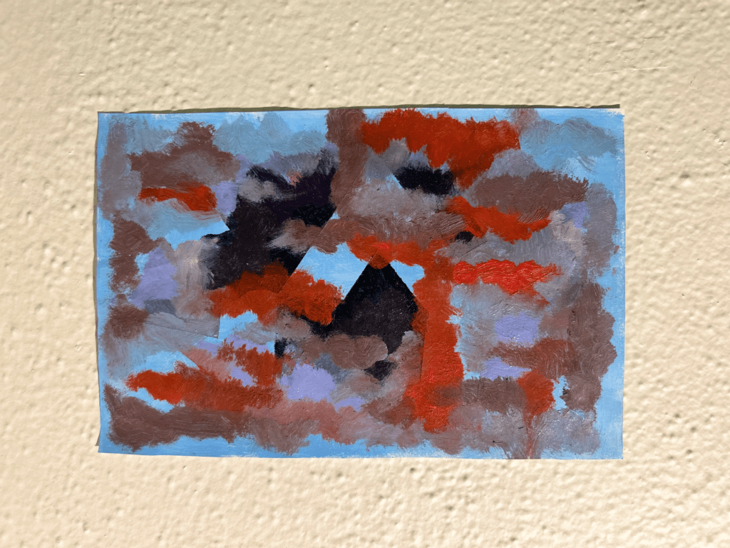a painting of red and dark blue and blue