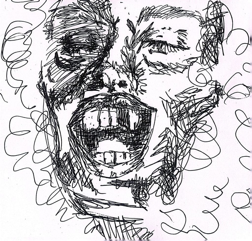 pen sketch of a face screaming