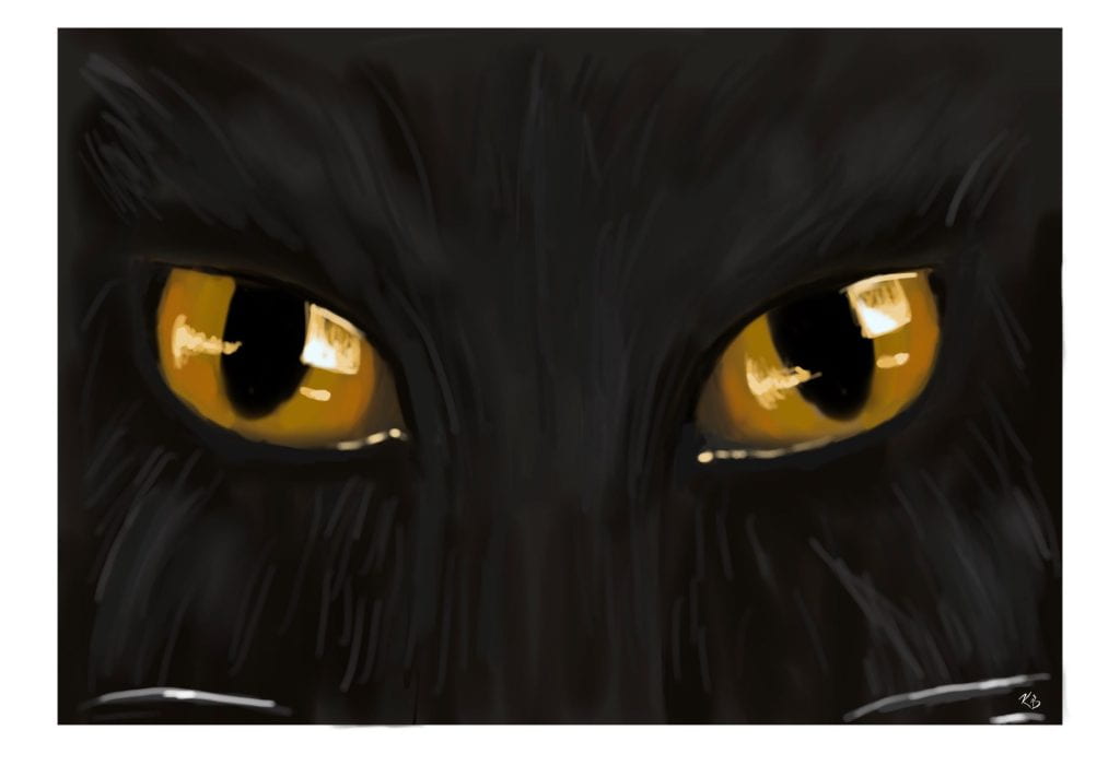 digital art of a cat looking with yellow eyes