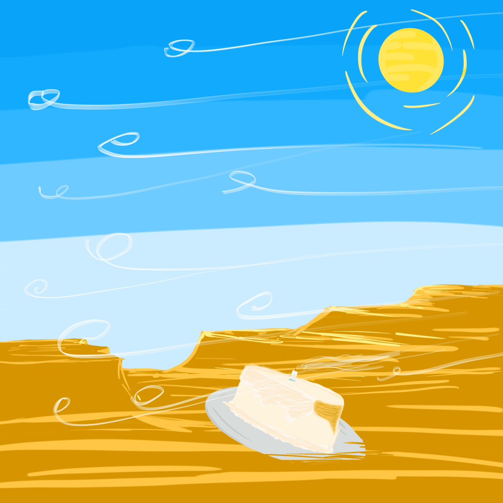 image of yellow sand with blue skies and yellow sun